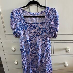 Lilly Pulitzer Blue and Pink Floral Midi Dress